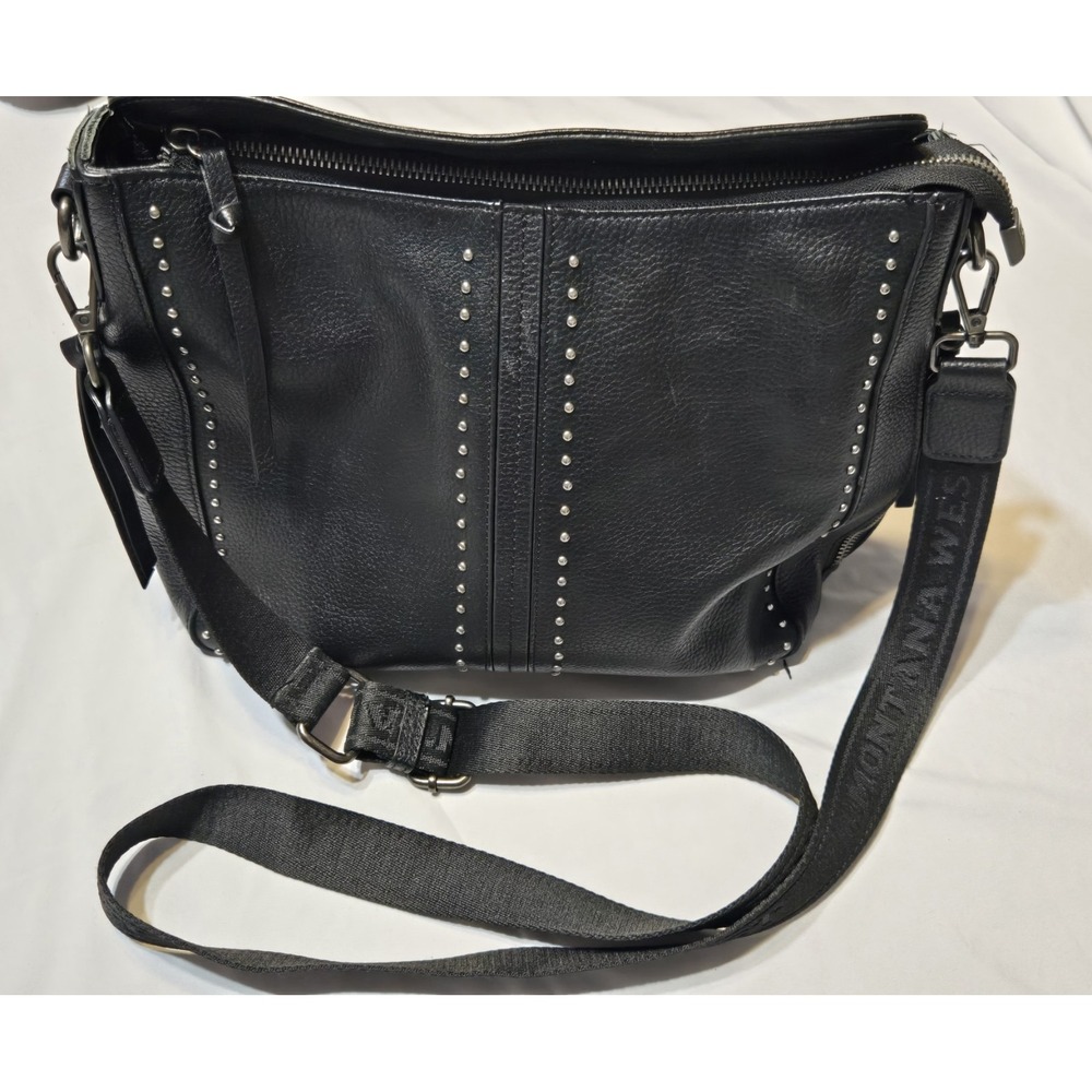 Montana West Western Hobo Crossbody Bag Vegan Leather Black Studded Boho Purse